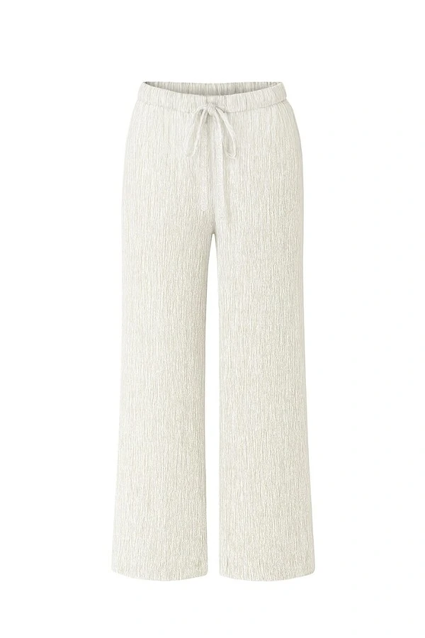 Calça pantalona feminina em crepe seersucker Kwi
