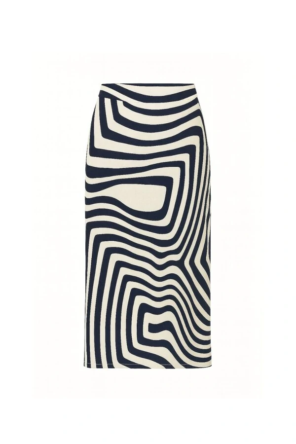 Saia midi estampada geométrica Kwi