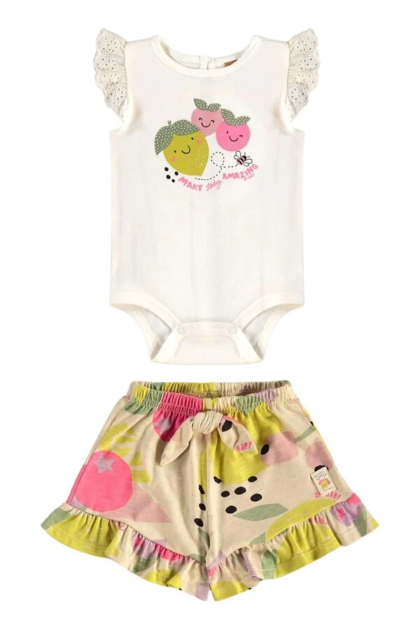 Conjunto body suedine e shorts malha flame Up Baby