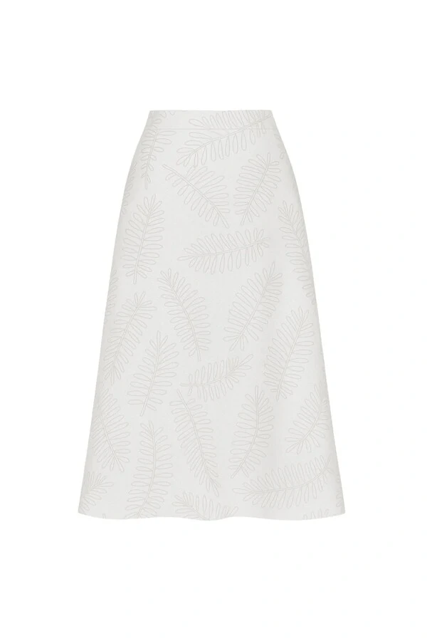 Saia midi com bordado de folhagens Kwi