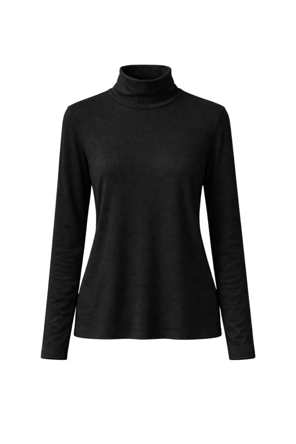 Blusa feminina básica de manga longa com gola alta em malha KWI