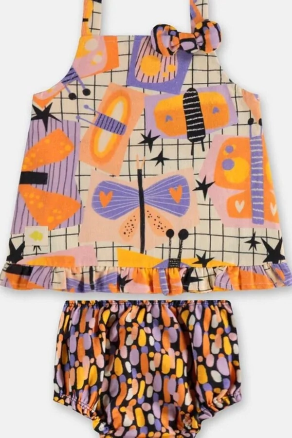 Conjunto blusa e calcinha em viscolinho digital Três e Já