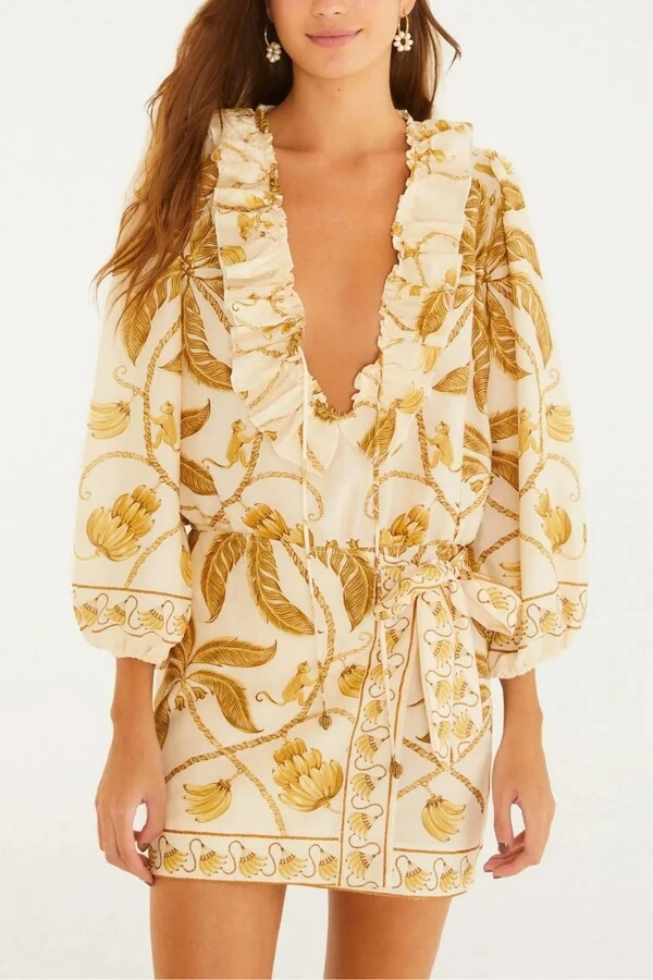 Vestido curto manga ourinho tropical Farm