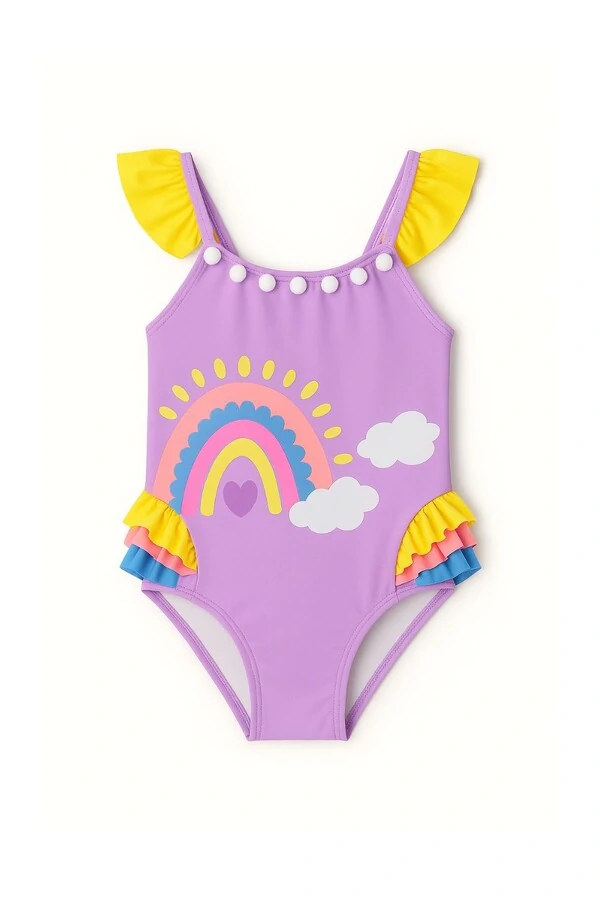 Maiô arco iris alça babadinho Kwi