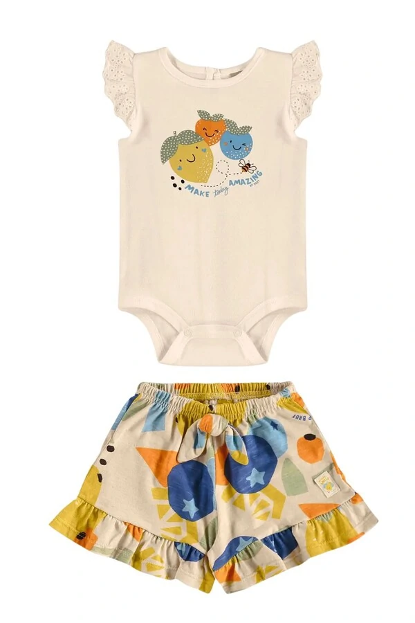 Conjunto body suedine e shorts malha flame Up Baby
