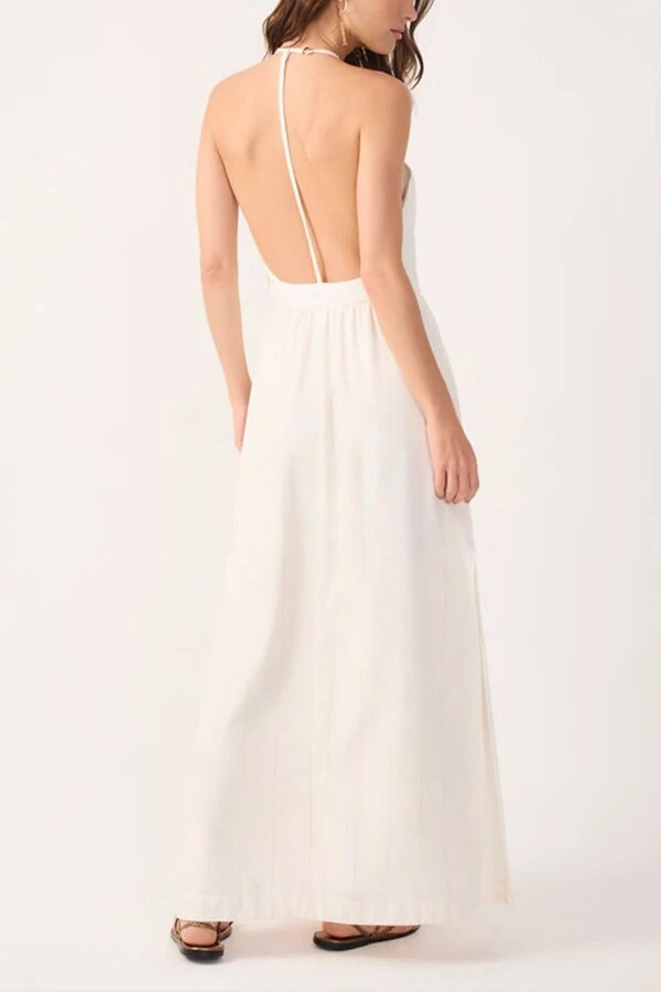 Vestido cropped linho risca de giz Dress to