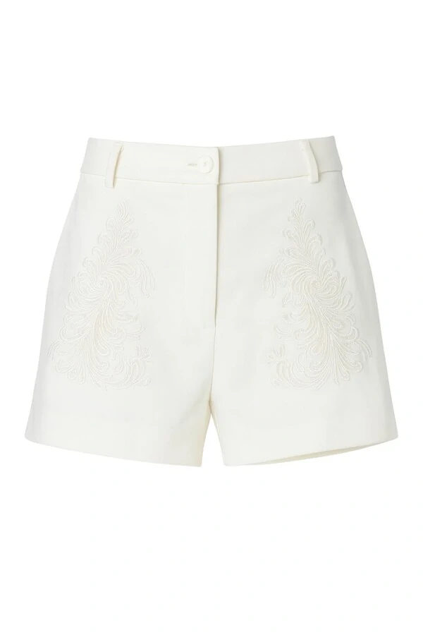 Shorts feminino de alfaiataria bordado Kwi