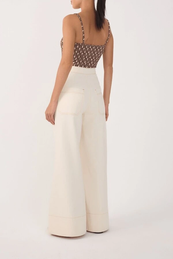 Calça sarja pesponto botões Dress to