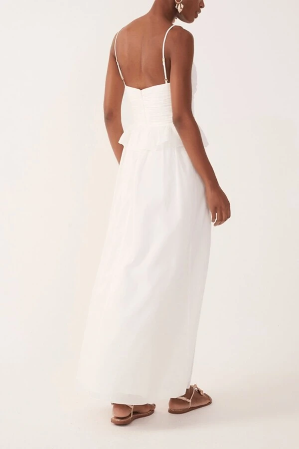 Vestido longo algodão babado cintura Dress to