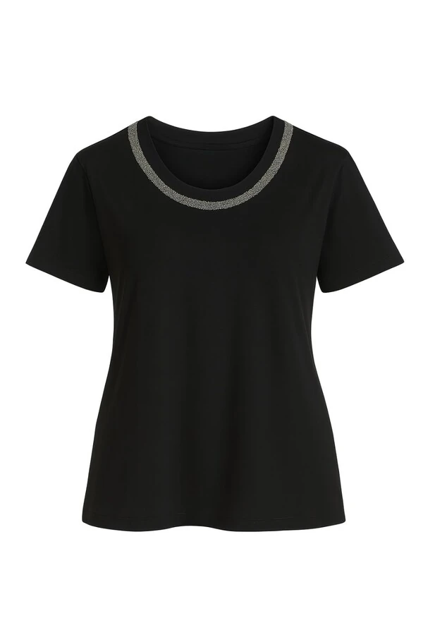 Tshirt com aplicação de strass na gola Kwi