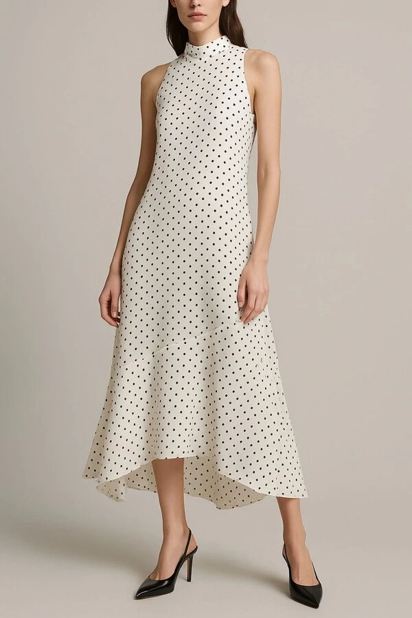 Vestido de bolinhas gola alta Kwi