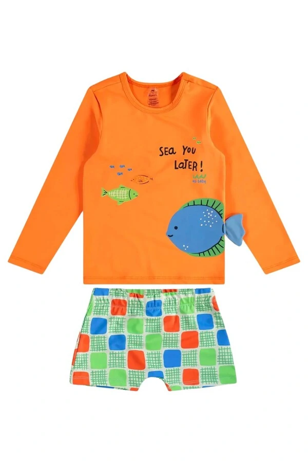 Conjunto camiseta e sunga boxer em malha uv fps+50 Up Baby