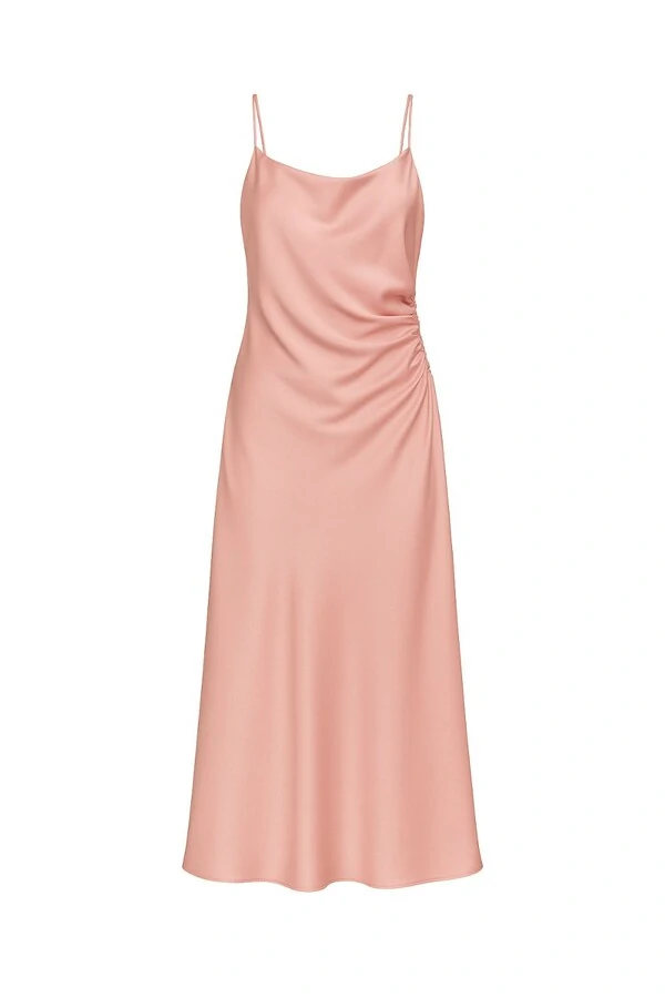 Vestido cetim dradeado cintura Kwi