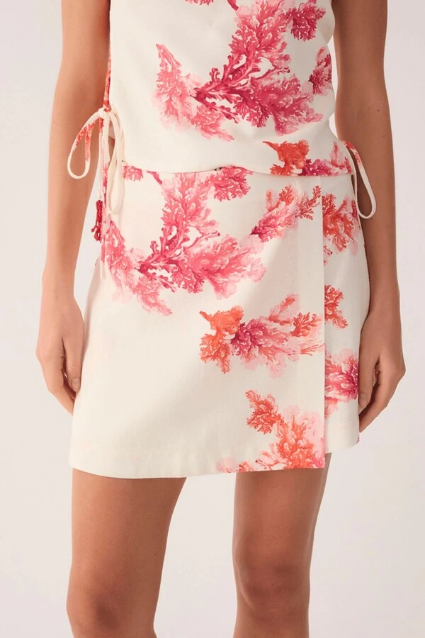 Short saia linho estampa coral Dress to
