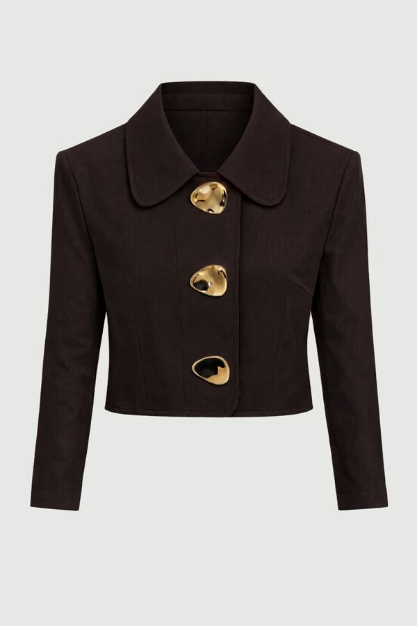 Blazer cropped alfaiataria com broches orgânicos Kwi