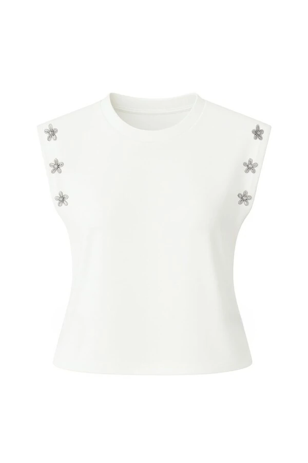 Blusa manga muscle com aplicação de flores Kwi