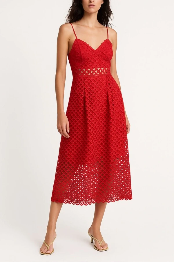 Vestido midi guipir alças finas Kwi