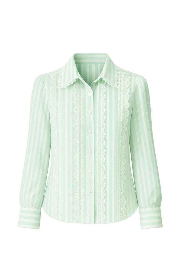 Camisa listrada com detalhes de renda Kwi