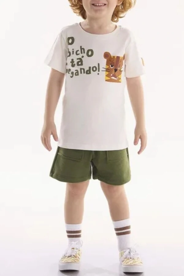 Conjunto camiseta malha bermuda moletom s/ felpa Três E Já