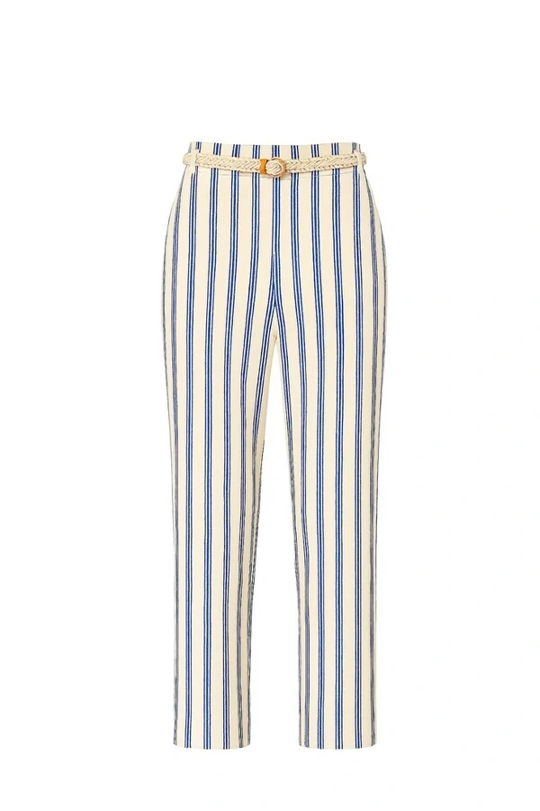 Calça feminina listrada com cinto Kwi