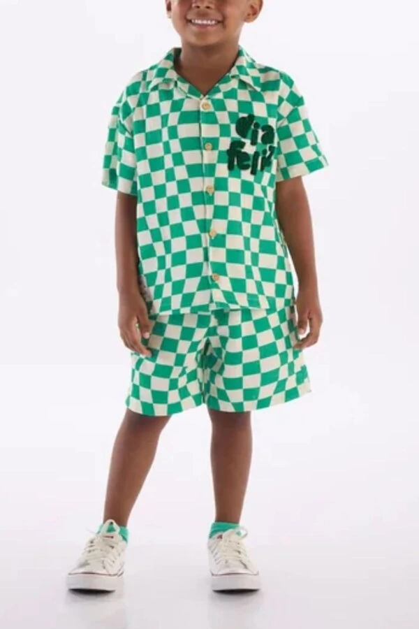 Conjunto camisa e bermuda em viscolinho Três e Já