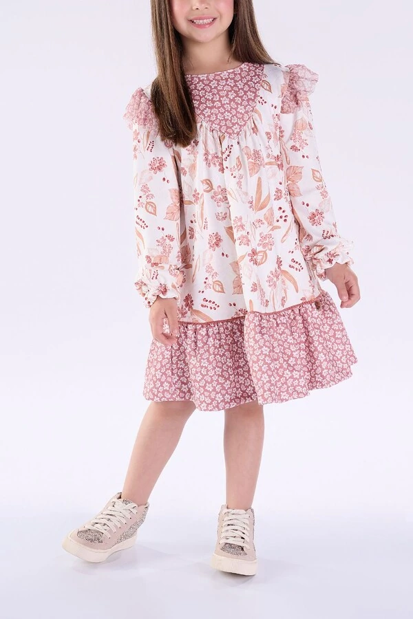 Vestido manga longa em jacquard estampado Kiki