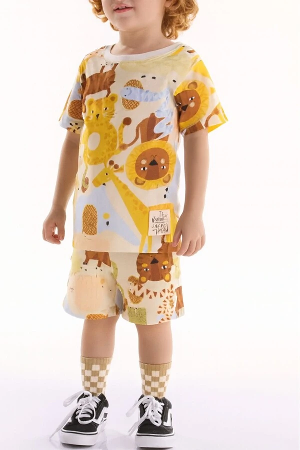 Conjunto camiseta malha e bermuda molecotton Três E Já