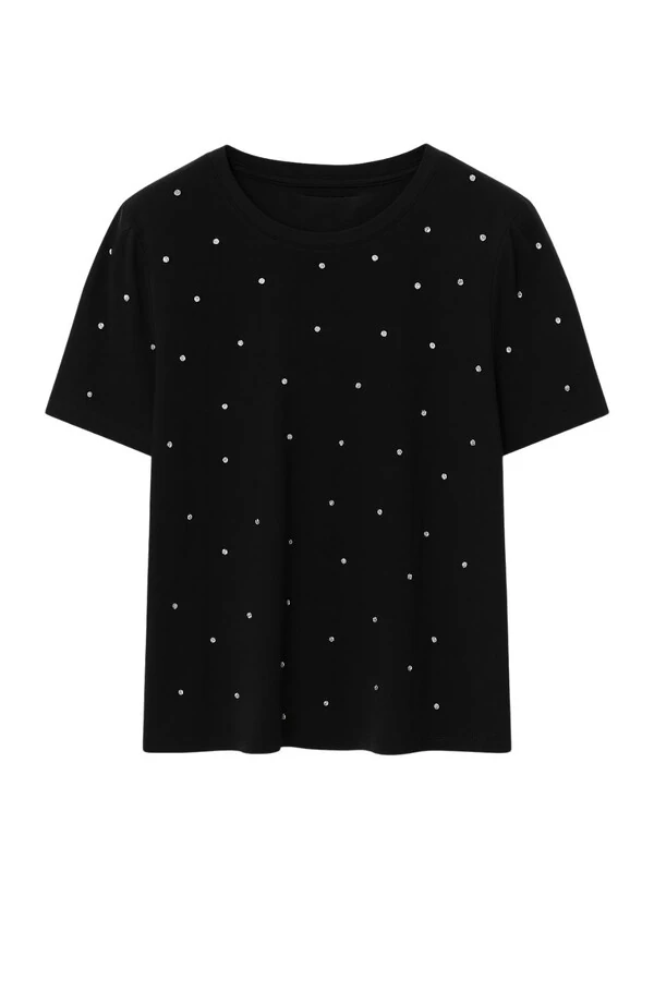 T-shirt feminina com aplicações de strass Kwi
