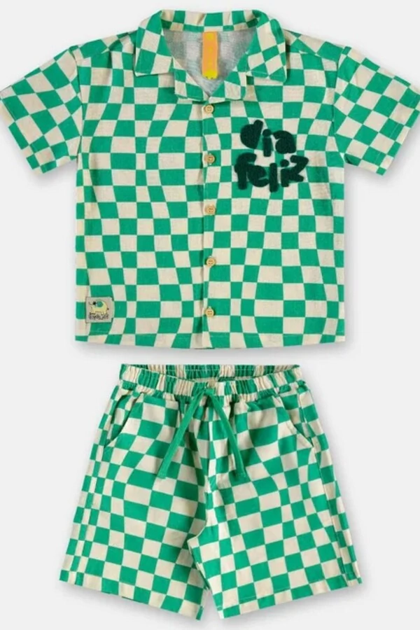 Conjunto camisa e bermuda em viscolinho Três e Já