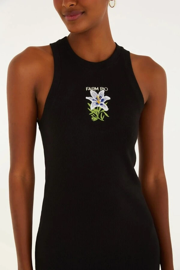 Vestido midi rib maxi flor Farm