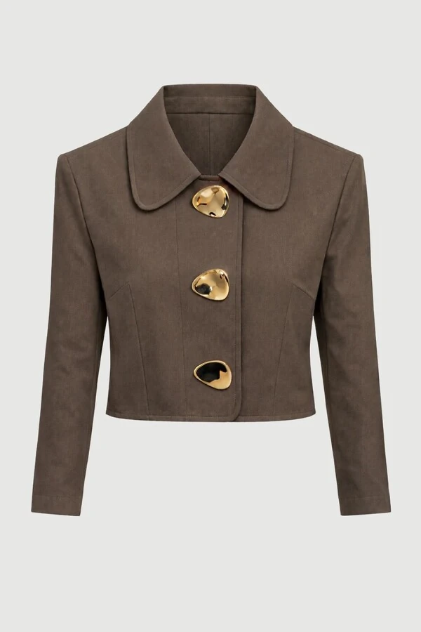 Blazer cropped alfaiataria com broches orgânicos Kwi