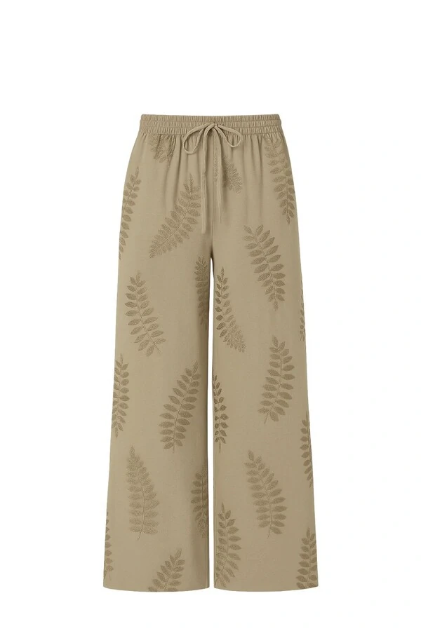 Calça feminina bordado folhas Kwi
