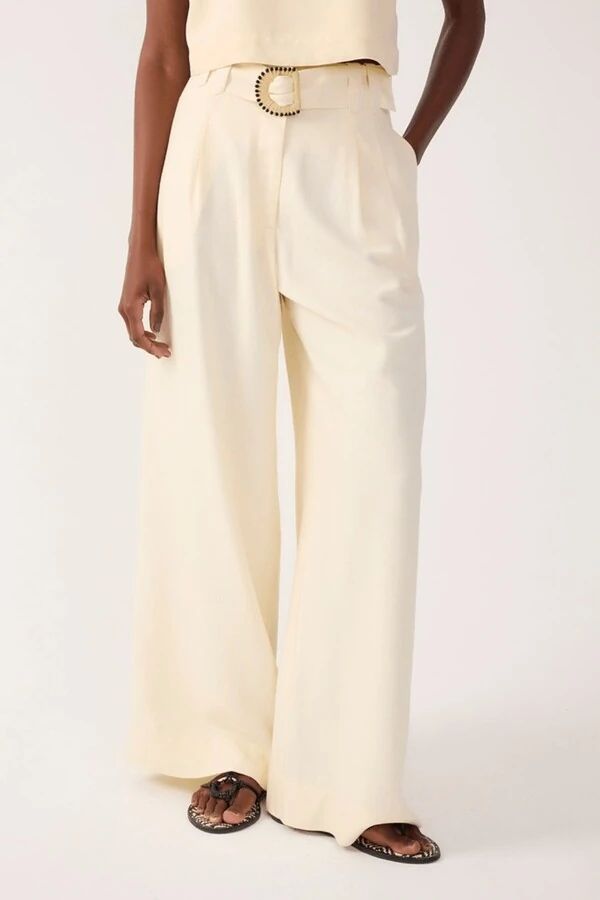 Calça linho pantalona fivela miçanga Dress to