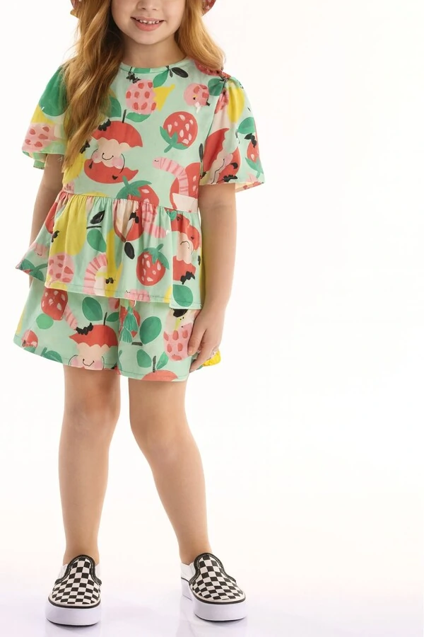 Conjunto blusa e short em meia malha Três E Já