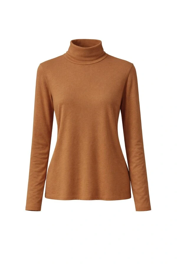 Blusa feminina básica de manga longa com gola alta em malha KWI