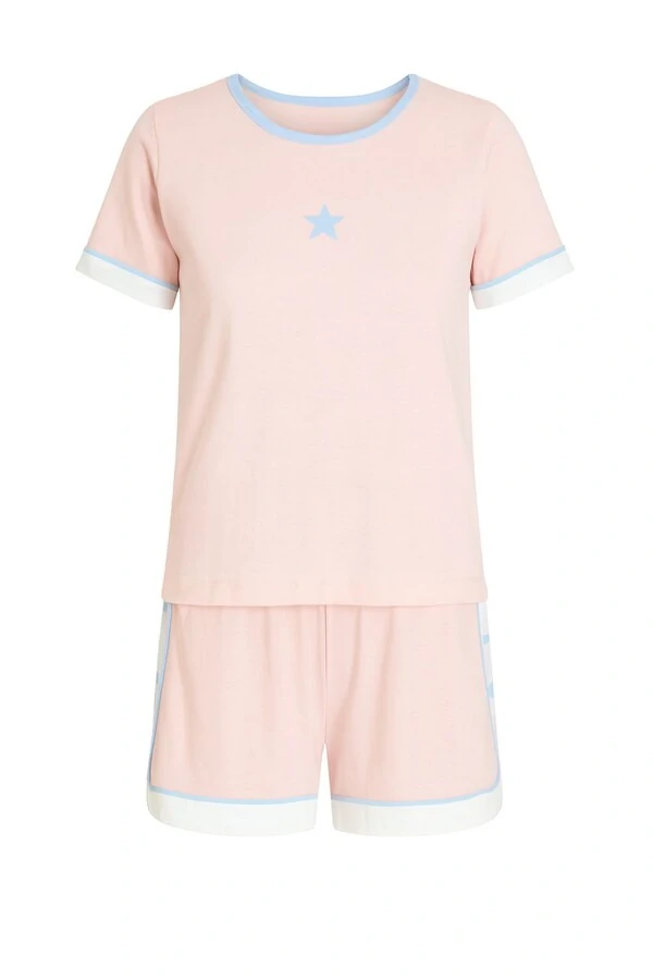 Pijama Feminino Short doll manga curta rosa claro Kwi
