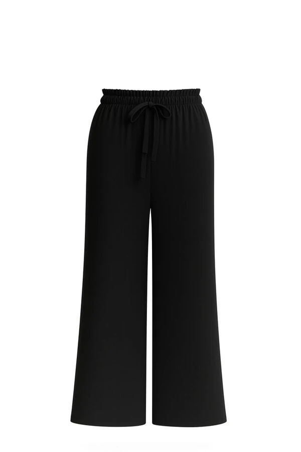 Calça pantalona em malha com amarração Kwi