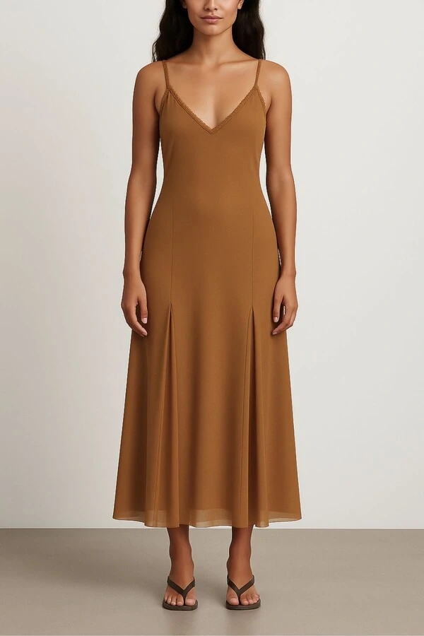 Vestido longo alça fina em tule Kwi