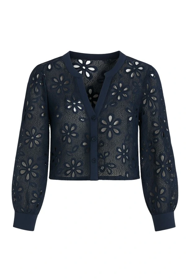 Camisa cropped guipir c/ transparência Kwi