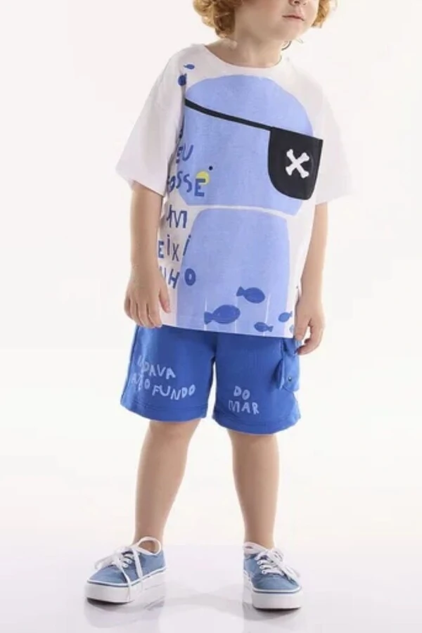 Conjunto camiseta malha bermuda moletom Três E Já