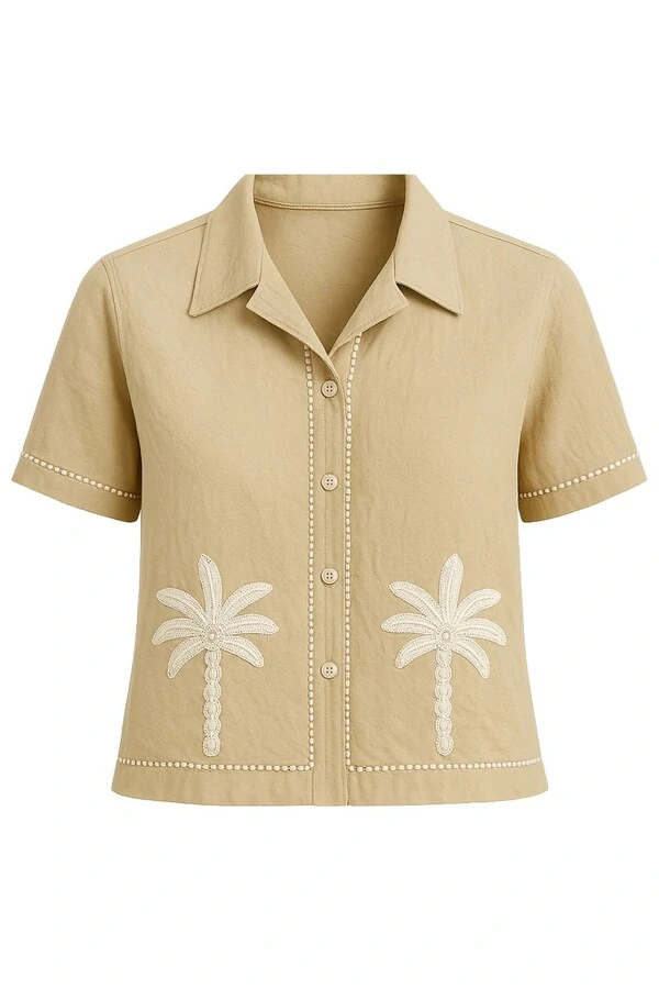 Camisa com bordado coqueiros feminina Kwi
