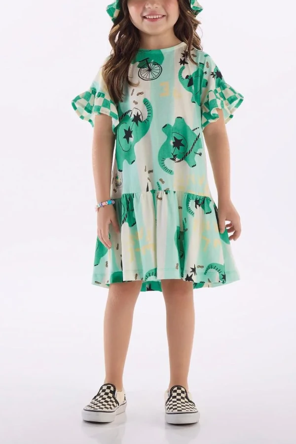 Vestido manga curta em meia malha Três e Já