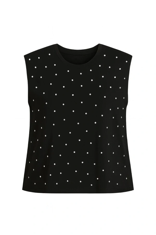 Blusa plus size em malha manga muscle com aplicação de strass Kwi