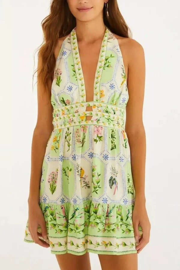Vestido curto porcelana tropical Farm