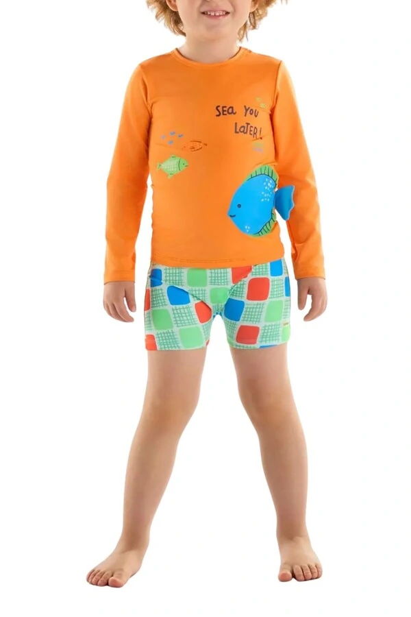 Conjunto camiseta e sunga boxer em malha uv fps+50 Up Baby