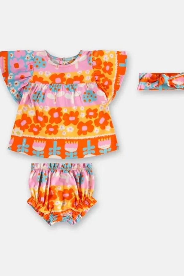 Conjunto blusa, calcinha e faixa em meia malha Três e Já