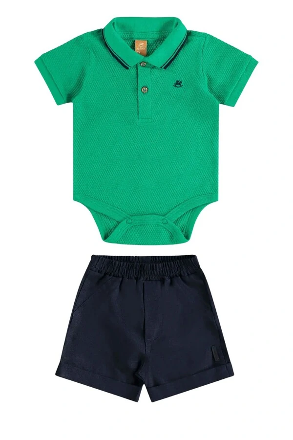 Conjunto body piquet e bertmuda linho Up Baby