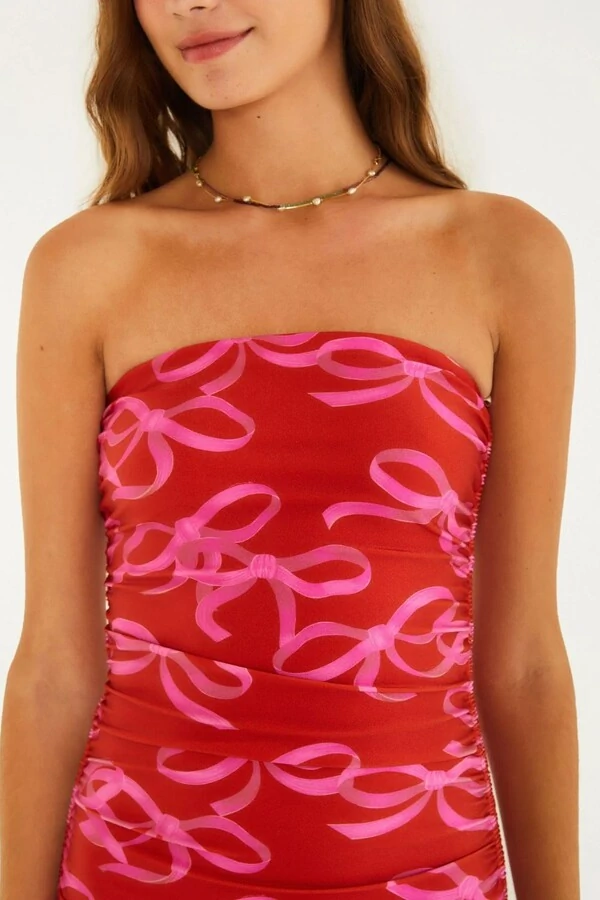 Vestido curto sem alça laço Farm