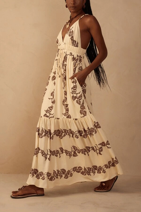 Vestido longo cambraia estampa inspira Dress to