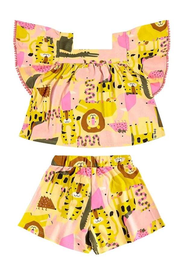 Conjunto estampado blusa e short em meia malha Up Baby